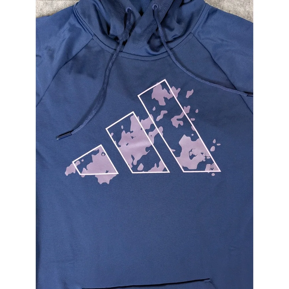 Adidas Mens Navy Blue Camo Logo Pullover Hoodie Activewear Regular Fit NEW